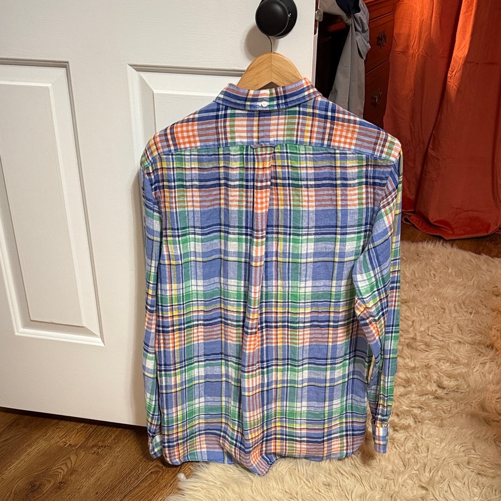 Ralph Lauren Blue and Orange Plaid Lenin Shirt - Picture 3 of 6